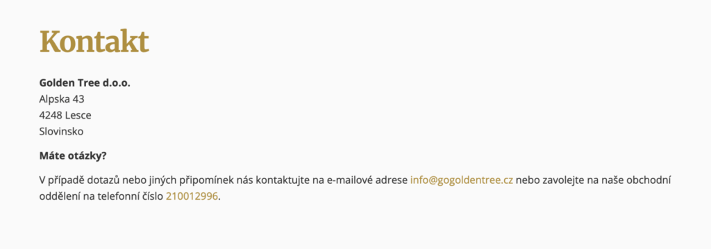Toto jsou jediné kontaktní údaje, které má společnost na svém webu.