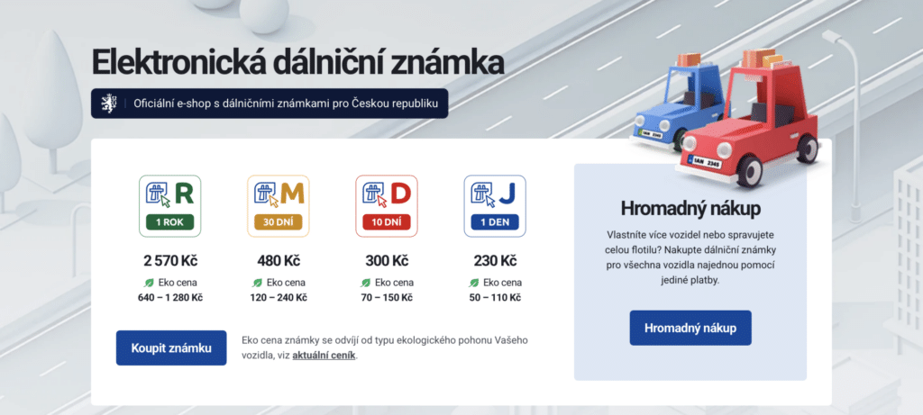 Česká elektronická dálniční známka se zakupuje nejrychleji na oficiálním portálu edalnice.gov.cz.